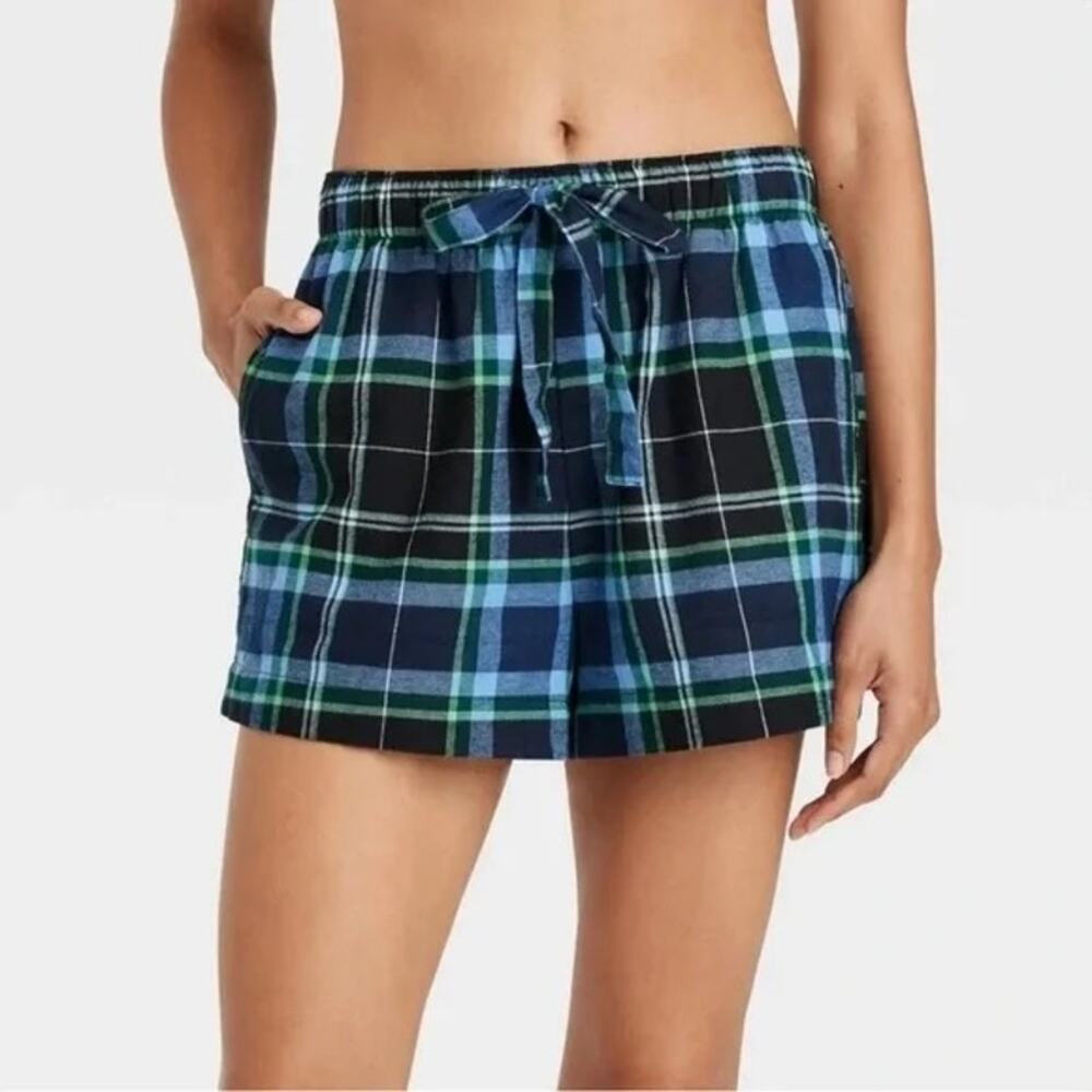 Auden NWT Women's Blue Plaid Flannel Pajama Sleep Shorts Size XS